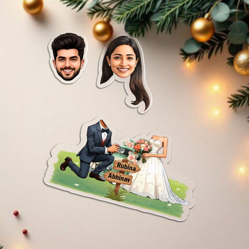 Personalized Wedding Couple Bobblehead Caricature Standee with Custom Names, Decorative for Car Dashboard and Home Decor Wedding Gift for Couple, Friends, Brother, Sister